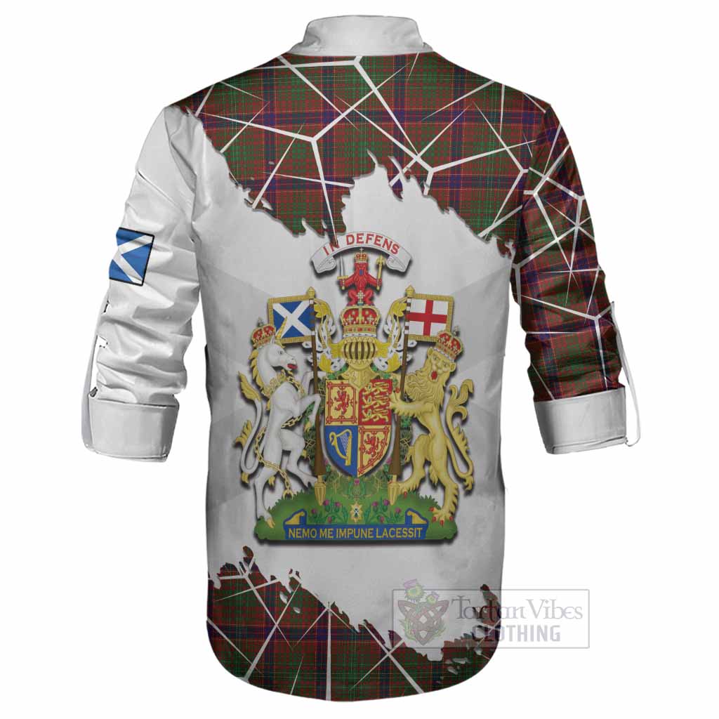 Lumsden Tartan Ghillie Shirt with Family Crest and Lion Rampant Grunge Style