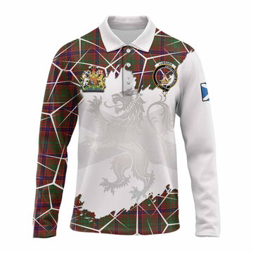 Lumsden Tartan Long Sleeve Polo Shirt with Family Crest and Lion Rampant Grunge Style