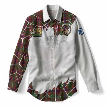 Lumsden Tartan Women Casual Shirt with Family Crest and Lion Rampant Grunge Style