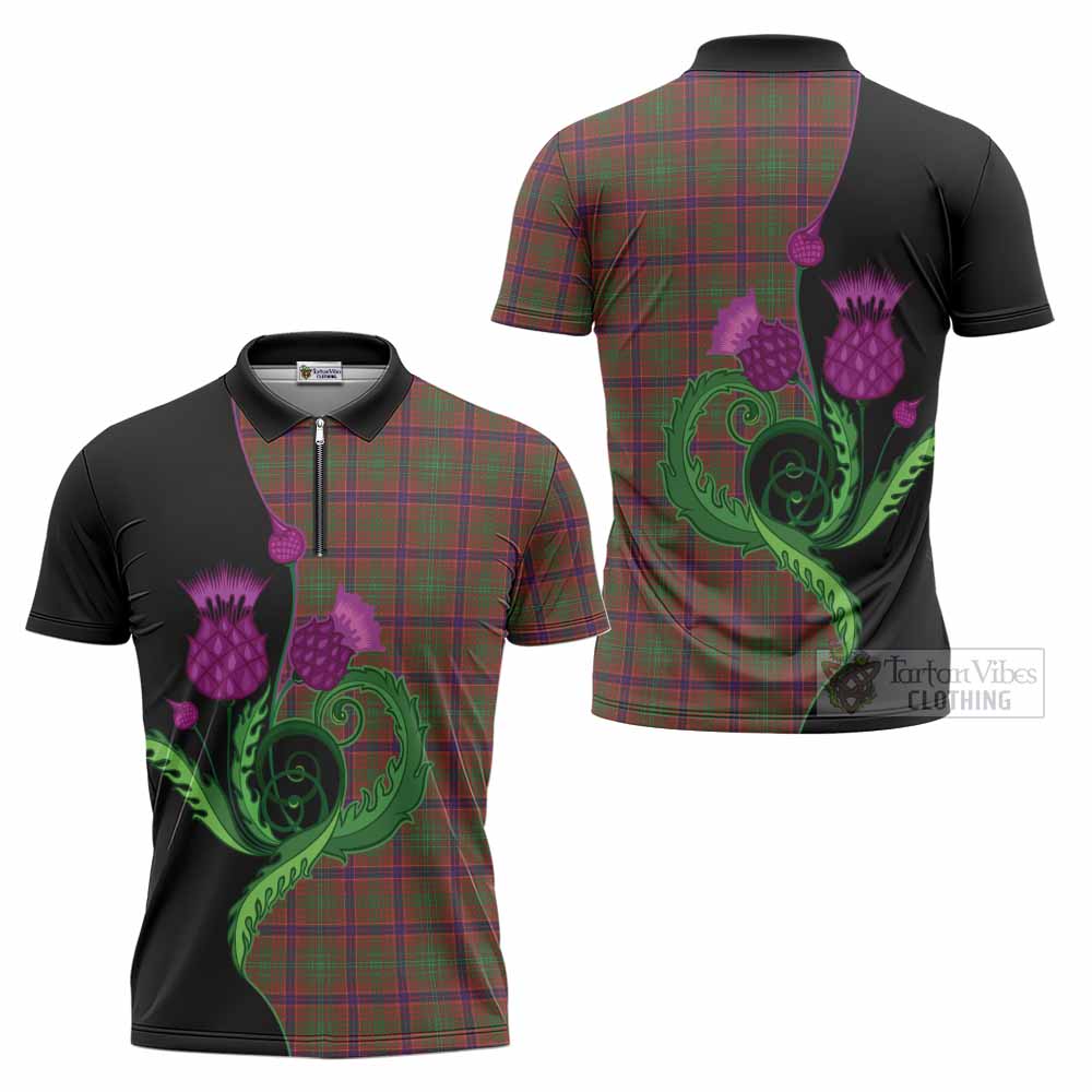 Lumsden Tartan Zipper Polo Shirt Traditional Scottish Thistle