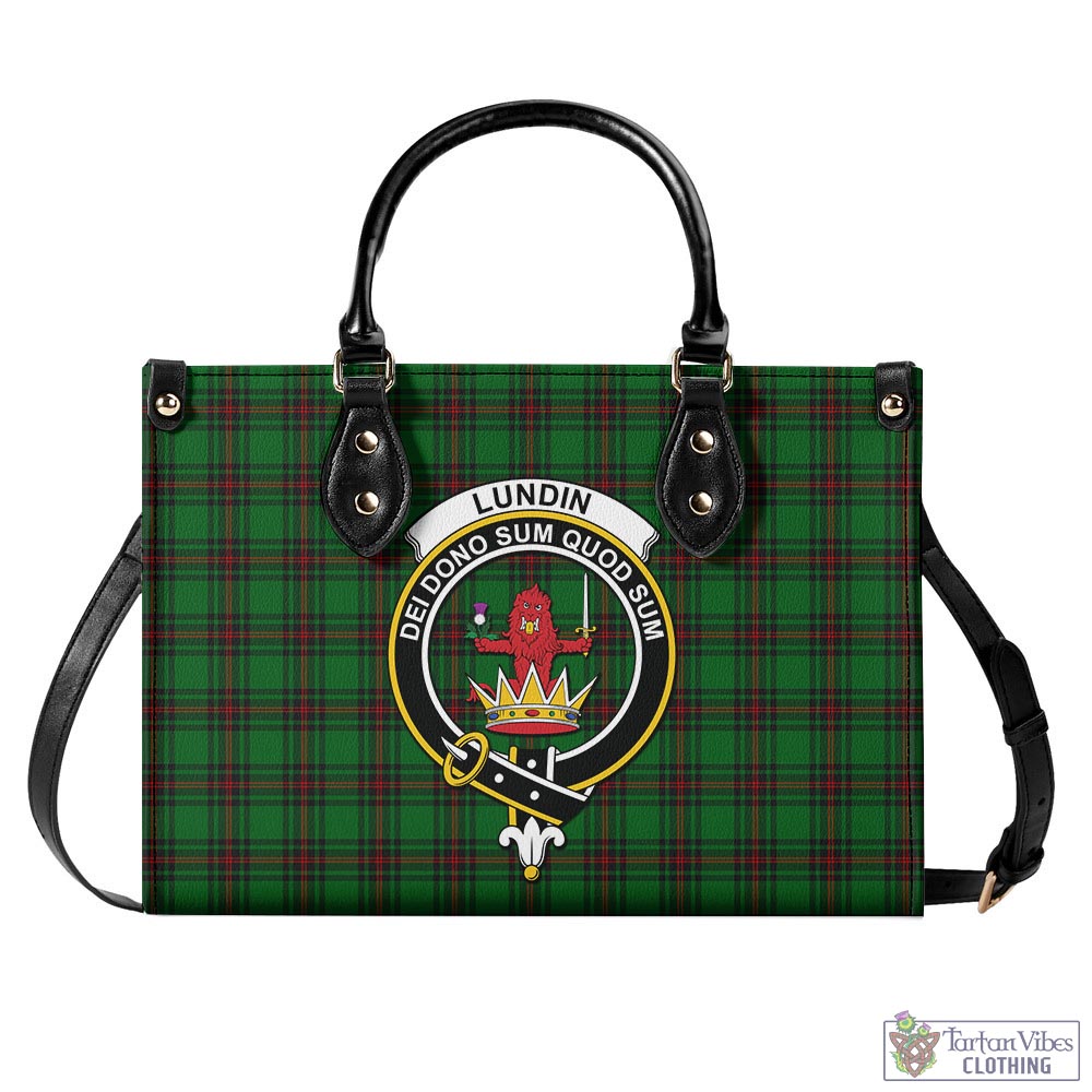 Lundin Tartan Luxury Leather Handbags with Family Crest - Tartan Vibes Clothing