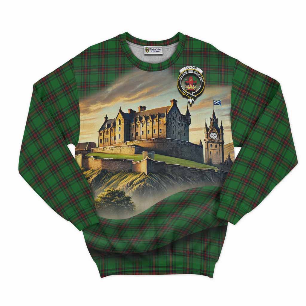 Lundin Tartan Family Crest Sweatshirt with Scottish Ancient Castle Style Unisex - Tartan Vibes Clothing