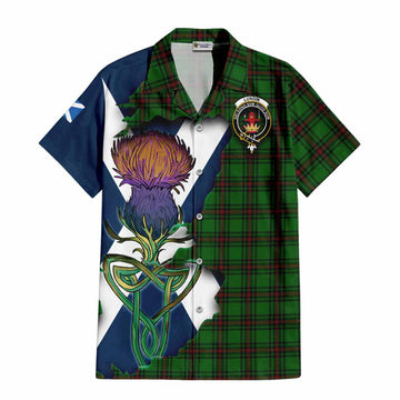 Tartan Vibes Clothing Lundin Tartan Family Crest Short Sleeve Button Shirt Scottish Thistle Celtic Inspired
