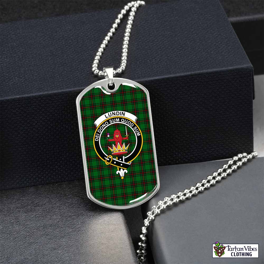 Lundin Tartan Dog Tag Necklace with Family Crest Silver No - Tartan Vibes Clothing