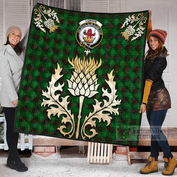Tartan Vibes Clothing Lundin Tartan Quilt with Family Crest and Golden Thistle Style