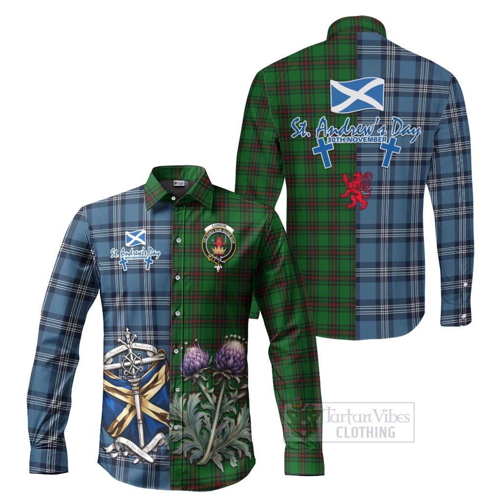 Lundin Tartan Long Sleeve Button Shirt Happy St. Andrew's Day Half Tartan Style Men's Shirt S - Tartan Vibes Clothing