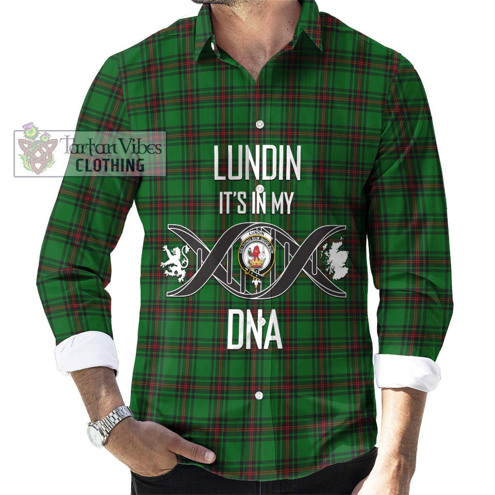 Lundin Tartan Long Sleeve Button Shirt with Family Crest DNA In Me Style Men's Shirt S - Tartanvibesclothing Shop