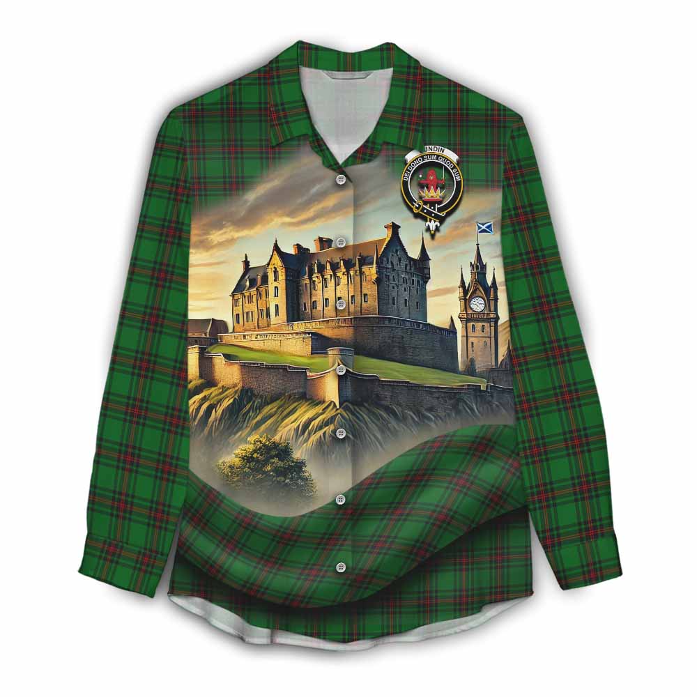 Lundin Tartan Family Crest Women's Casual Shirt with Scottish Ancient Castle Style Female - Tartan Vibes Clothing