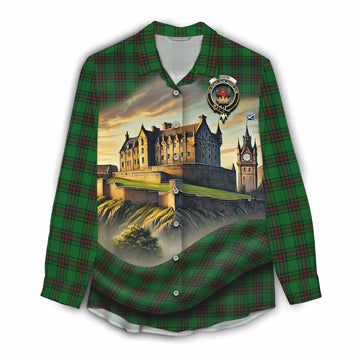 Lundin Tartan Family Crest Women's Casual Shirt with Scottish Ancient Castle Style Female - Tartan Vibes Clothing