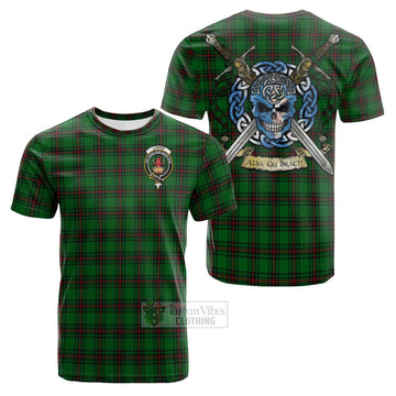 Tartan Vibes Clothing Lundin Tartan Cotton T-shirt with Family Crest Celtic Skull Style