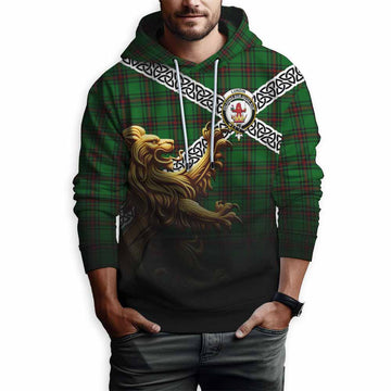 Tartan Vibes Clothing Lundin Crest Tartan Hoodie with Golden Lion Emblem Celtic Style