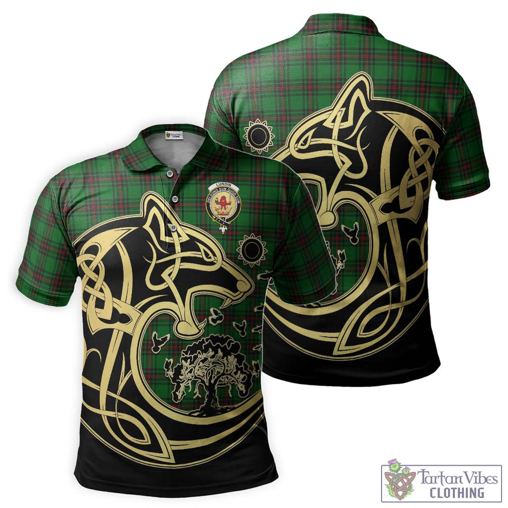 Lundin Tartan Polo Shirt with Family Crest Celtic Wolf Style Kid - Tartan Vibes Clothing