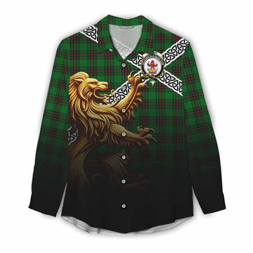Lundin Crest Tartan Women's Casual Shirt with Golden Lion Emblem Celtic Style Female - Tartan Vibes Clothing