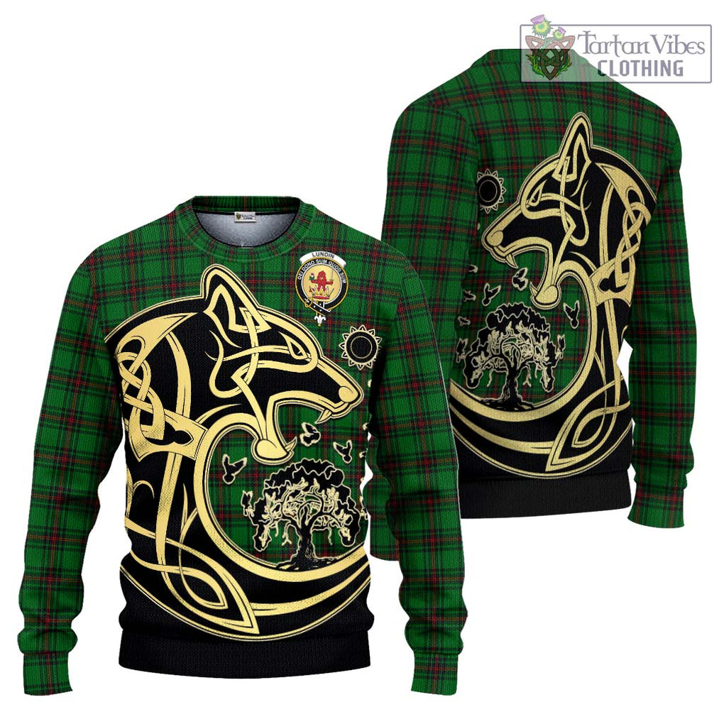 Lundin Tartan Ugly Sweater with Family Crest Celtic Wolf Style Unisex - Tartan Vibes Clothing