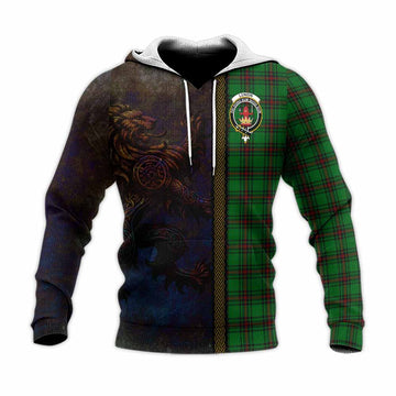 Tartan Vibes Clothing Lundin Tartan Family Crest Knitted Hoodie Alba Gu Brath Be Brave Lion Ancient Style