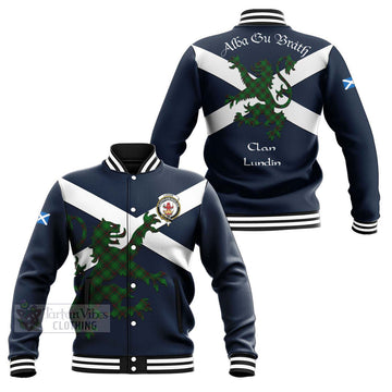 Lundin Tartan Lion Rampant Baseball Jacket Proudly Display Your Heritage with Alba Gu Brath and Clan Name Unisex - Tartan Vibes Clothing