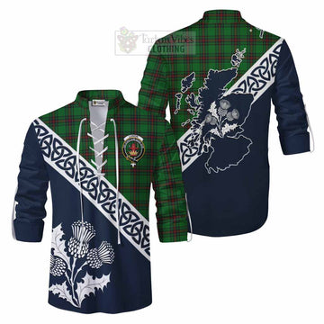 Lundin Tartan Ghillie Kilt Shirt Featuring Thistle and Scotland Map Men - Tartan Vibes Clothing