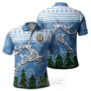 Tartan Vibes Clothing Lundin Clan Christmas Polo Shirt Celtic Reindeer Style