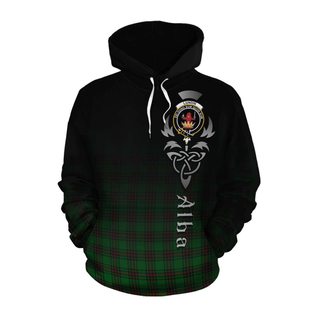 Tartan Vibes Clothing Lundin Tartan Cotton Hoodie Featuring Alba Gu Brath Family Crest Celtic Inspired