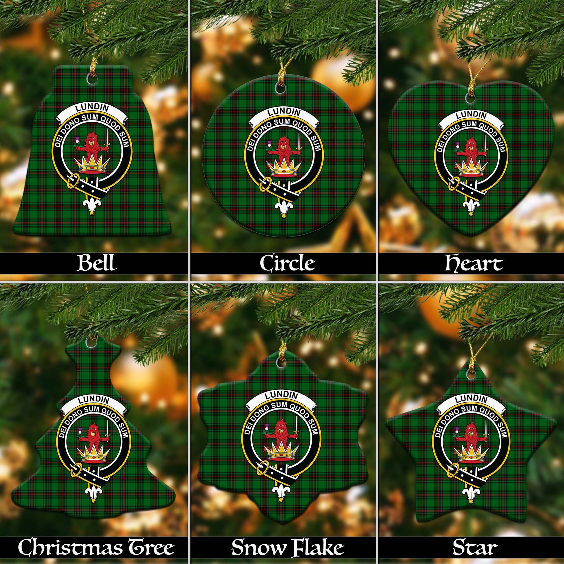 Lundin Tartan Christmas Ceramic Ornaments with Family Crest Ceramic - Tartan Vibes Clothing