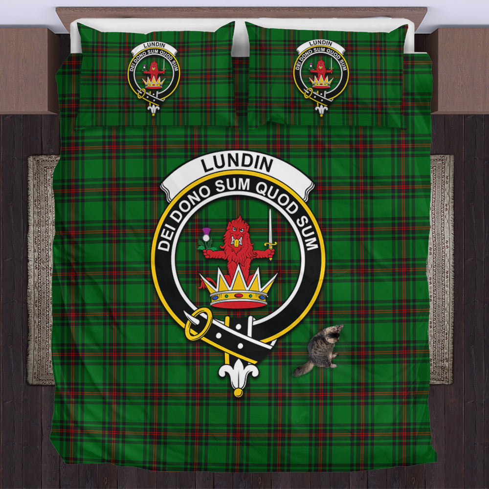 Lundin Tartan Bedding Set with Family Crest US Bedding Set - Tartan Vibes Clothing