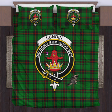 Lundin Tartan Bedding Set with Family Crest US Bedding Set - Tartan Vibes Clothing