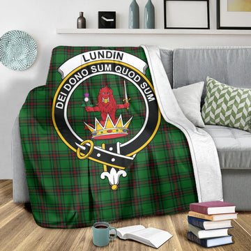 Lundin Tartan Blanket with Family Crest X-Large 59 x 79 inches 150 x 200 cm - Tartan Vibes Clothing