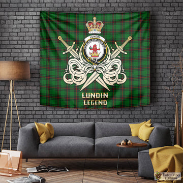 Lundin Tartan Tapestry with Clan Crest and the Golden Sword of Courageous Legacy Tapestry - Tartan Vibes Clothing