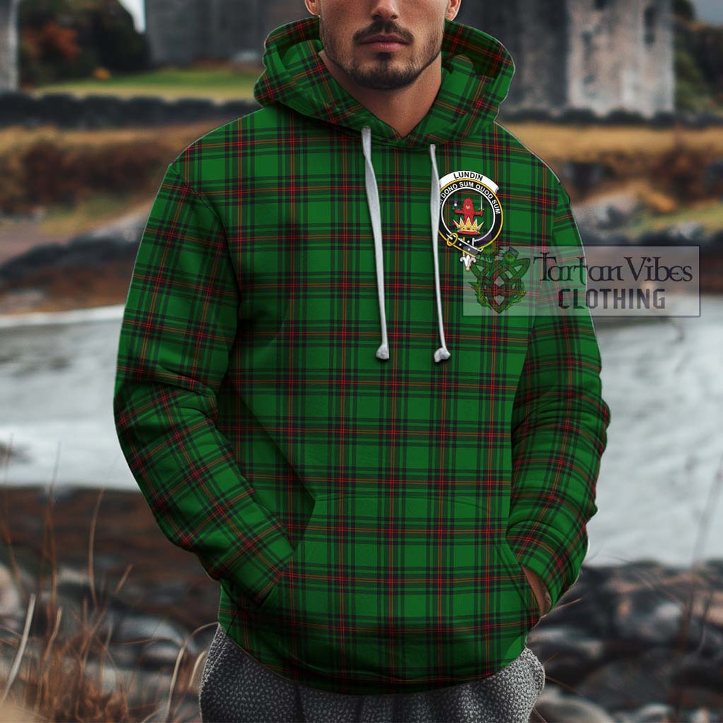 Lundin Tartan Cotton Hoodie with Family Crest Zip Hoodie - Tartan Vibes Clothing