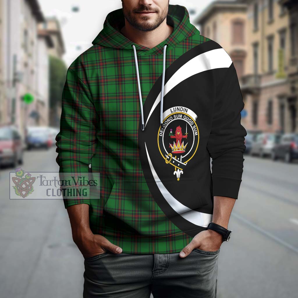 Lundin Tartan Hoodie with Family Crest Circle Style Zip Hoodie - Tartan Vibes Clothing
