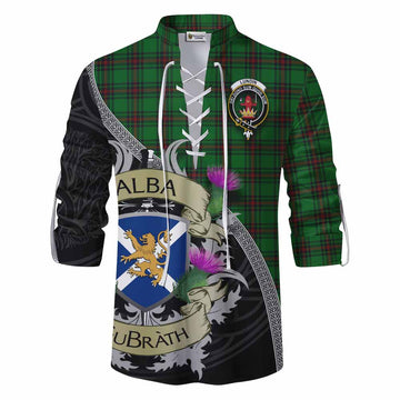 Lundin Tartan Family Crest Ghillie Kilt Shirt Lion Rampant Royal Thistle Shield Celtic Inspired Men - Tartan Vibes Clothing