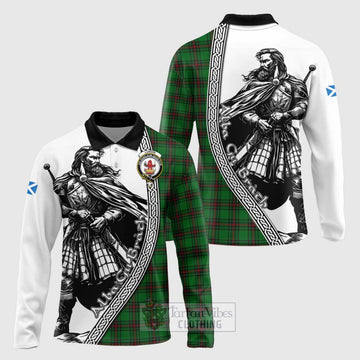 Lundin Tartan Clan Crest Long Sleeve Polo Shirt with Highlander Warrior Celtic Style Unisex - Tartan Vibes Clothing