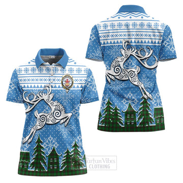 Lundin Clan Christmas Women's Polo Shirt Celtic Reindeer Style Women - Tartan Vibes Clothing