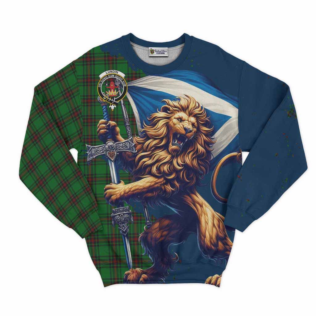 Lundin Tartan Family Crest Sweatshirt with Scottish Majestic Lion Unisex - Tartan Vibes Clothing