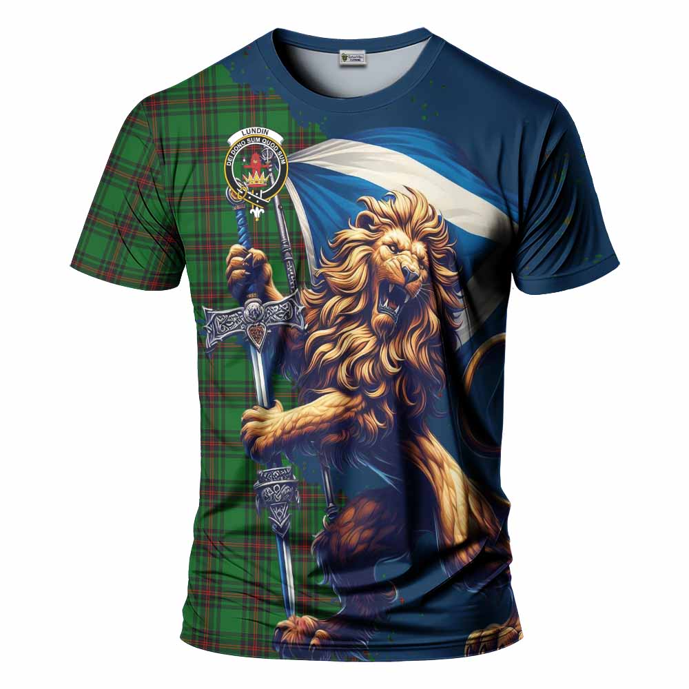 Lundin Tartan Family Crest T-Shirt with Scottish Majestic Lion Kid's Shirt - Tartan Vibes Clothing