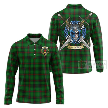 Lundin Tartan Long Sleeve Polo Shirt with Family Crest Celtic Skull Style Unisex - Tartan Vibes Clothing