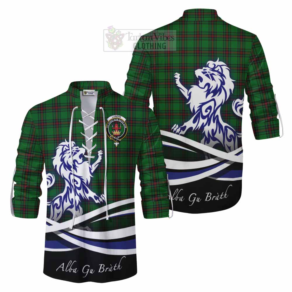 Lundin Tartan Ghillie Kilt Shirt with Alba Gu Brath Regal Lion Emblem Men - Tartan Vibes Clothing