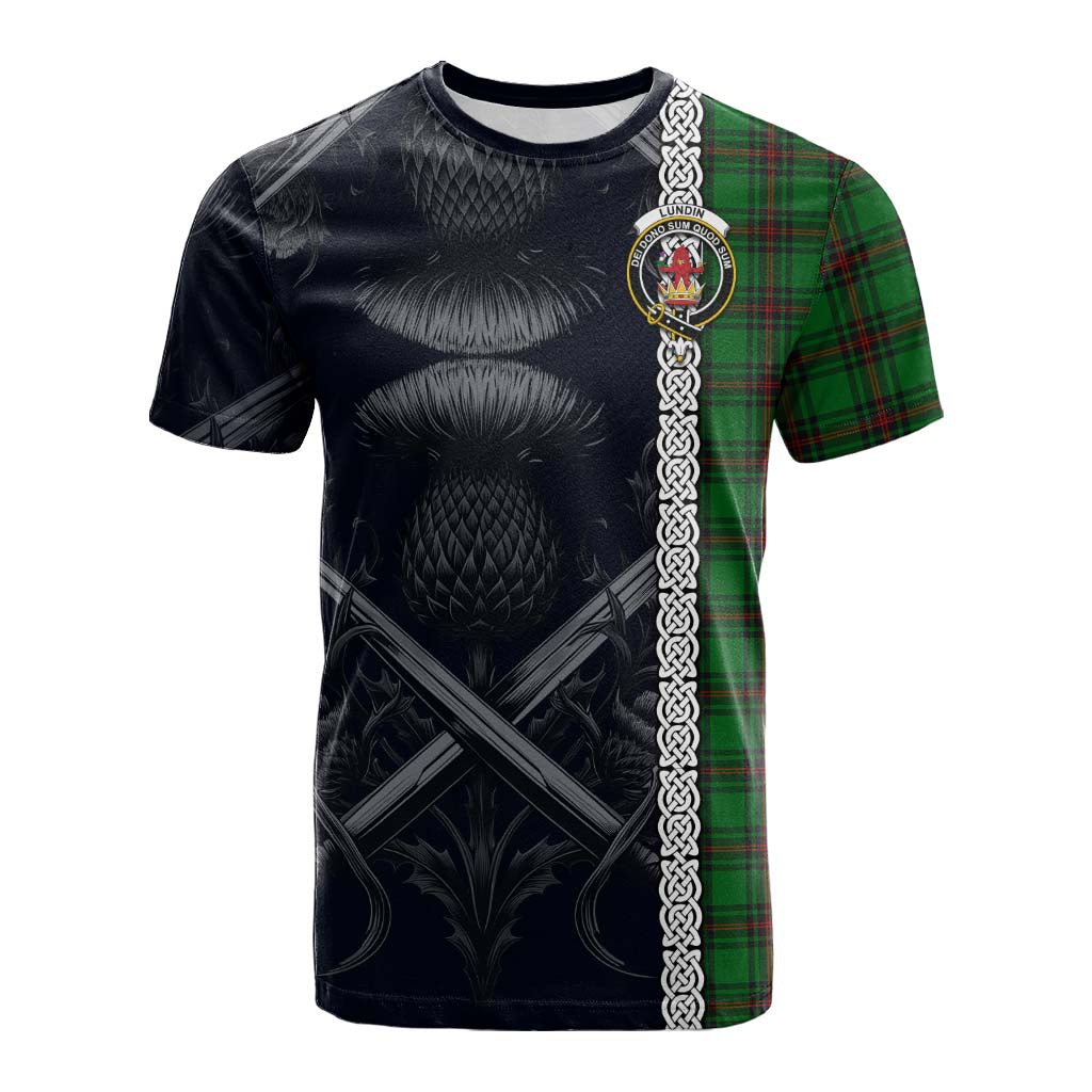 Lundin Tartan Cotton T-shirt with Family Crest Cross Sword Thistle Celtic Vibes Kid's Shirt - Tartan Vibes Clothing