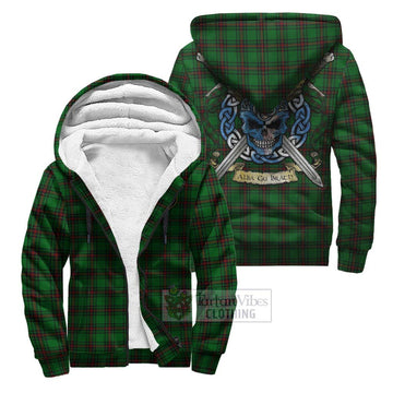 Lundin Tartan Sherpa Hoodie with Family Crest Celtic Skull Style Unisex S - Tartan Vibes Clothing