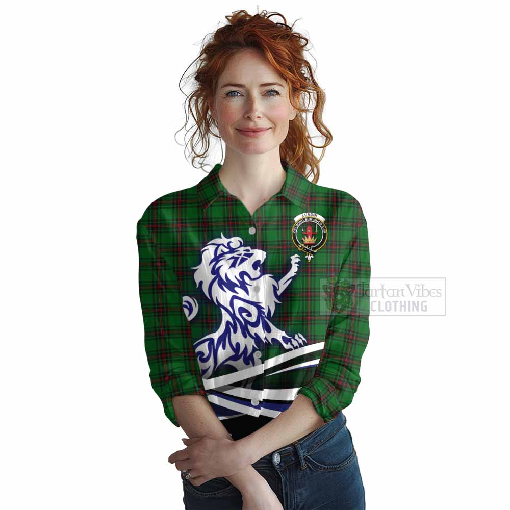 Lundin Tartan Women's Casual Shirt with Alba Gu Brath Regal Lion Emblem Female - Tartan Vibes Clothing