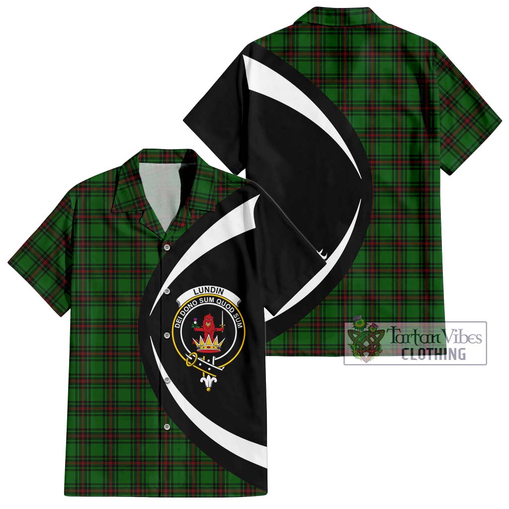 Lundin Tartan Hawaiian Shirt with Family Crest Circle Style Kid - Tartan Vibes Clothing