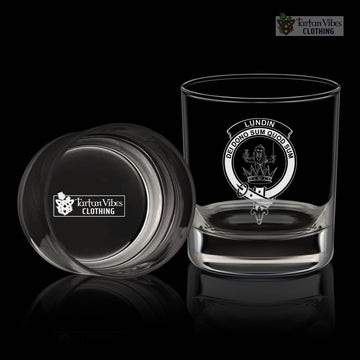 Tartan Vibes Clothing Lundin Family Crest Engraved Whiskey Glass with Handle