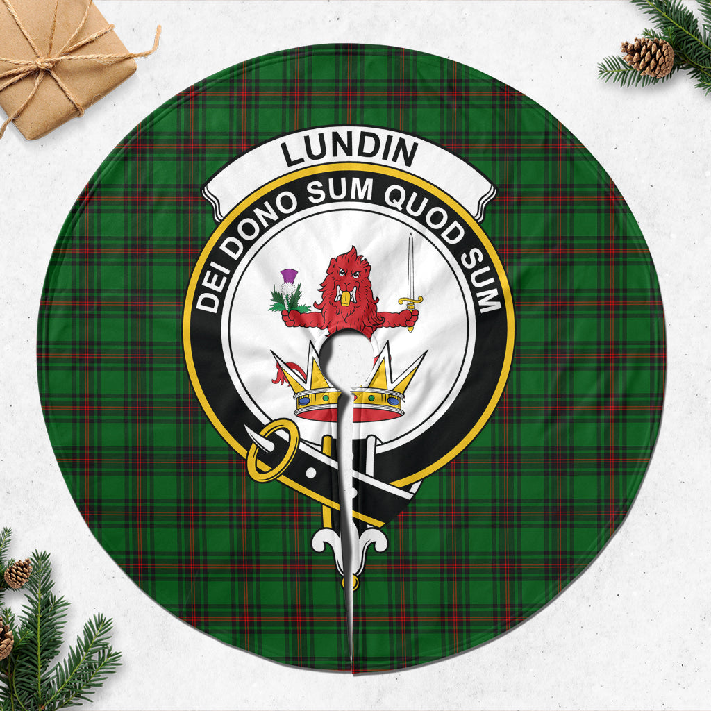 Lundin Tartan Christmas Tree Skirt with Family Crest 47*47 inch - Tartan Vibes Clothing
