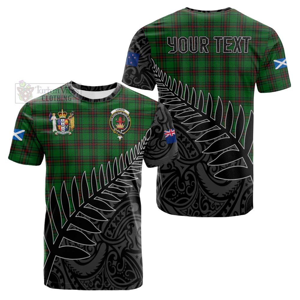 Tartan Vibes Clothing Lundin Crest Tartan Cotton T-shirt with New Zealand Silver Fern Half Style