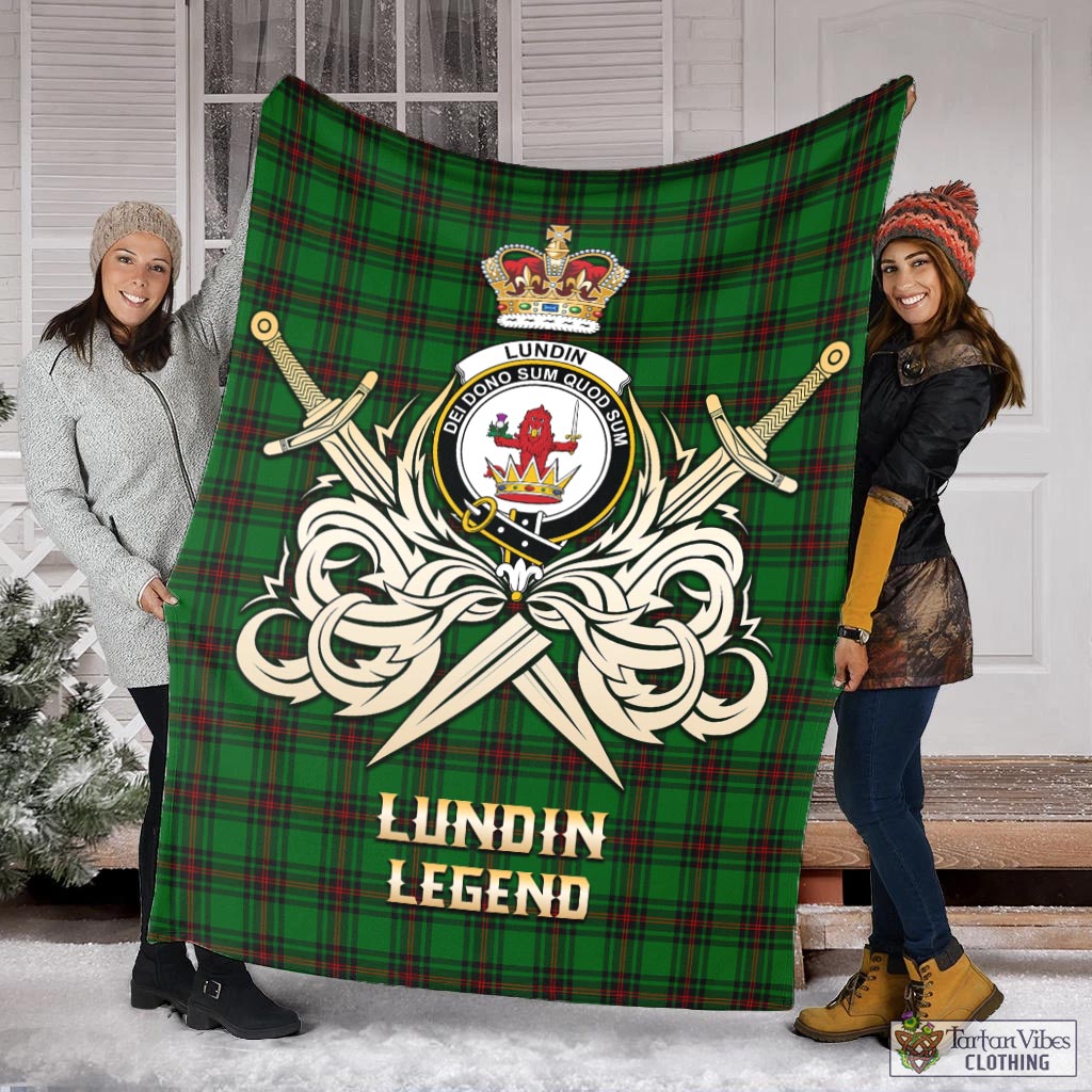 Lundin Tartan Blanket with Clan Crest and the Golden Sword of Courageous Legacy X-Large 59 x 79 inches 150 x 200 cm - Tartan Vibes Clothing