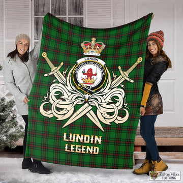 Lundin Tartan Blanket with Clan Crest and the Golden Sword of Courageous Legacy X-Large 59 x 79 inches 150 x 200 cm - Tartan Vibes Clothing