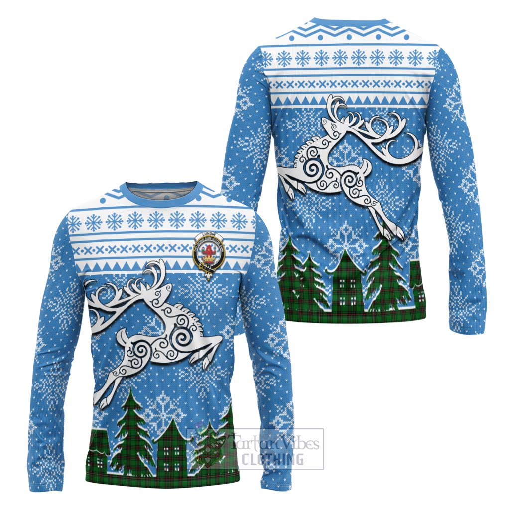 Lundin Clan Christmas Long Sleeve T-Shirt Celtic Reindeer Style Unisex - Tartan Vibes Clothing