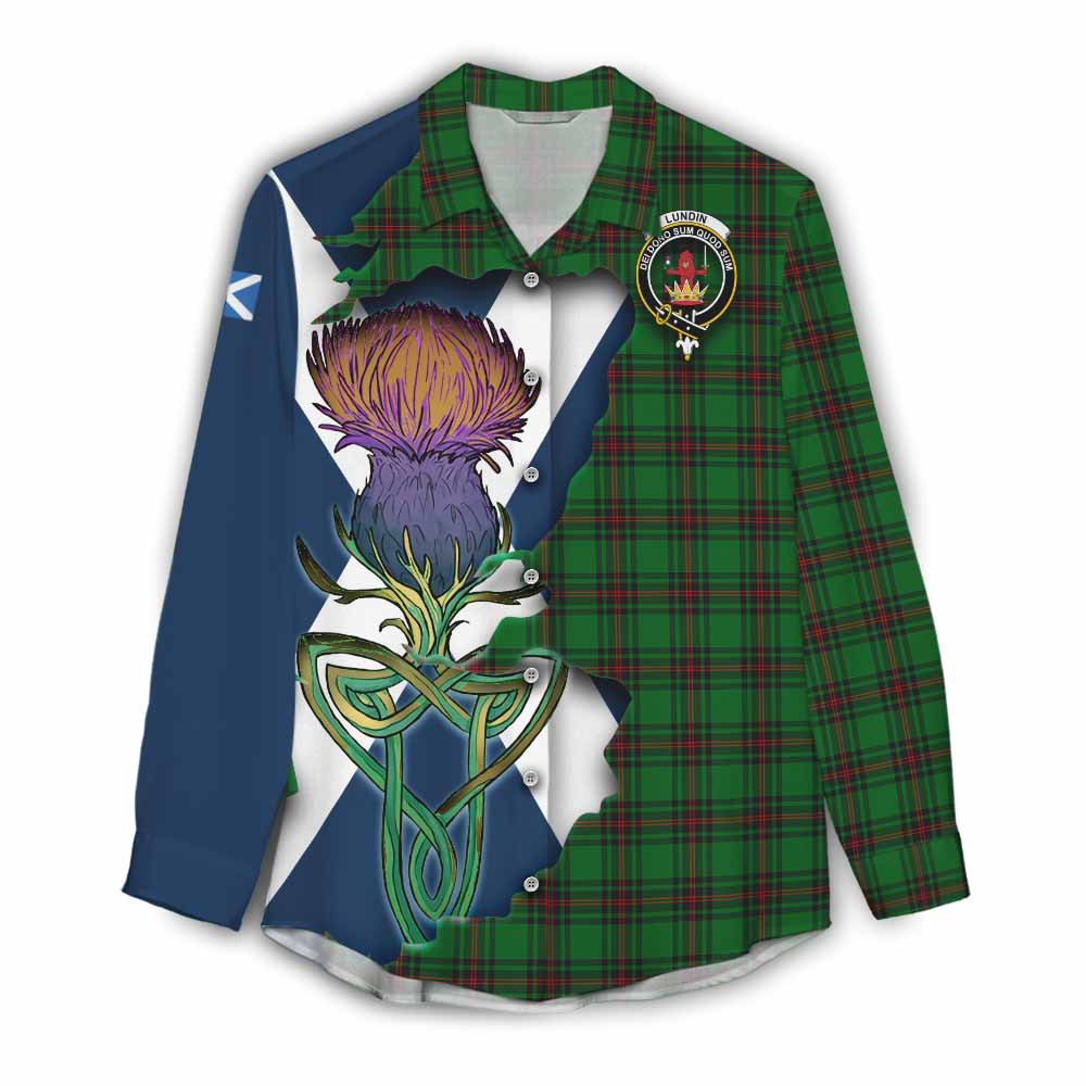 Lundin Tartan Family Crest Women's Casual Shirt Scottish Thistle Celtic Inspired Female - Tartan Vibes Clothing