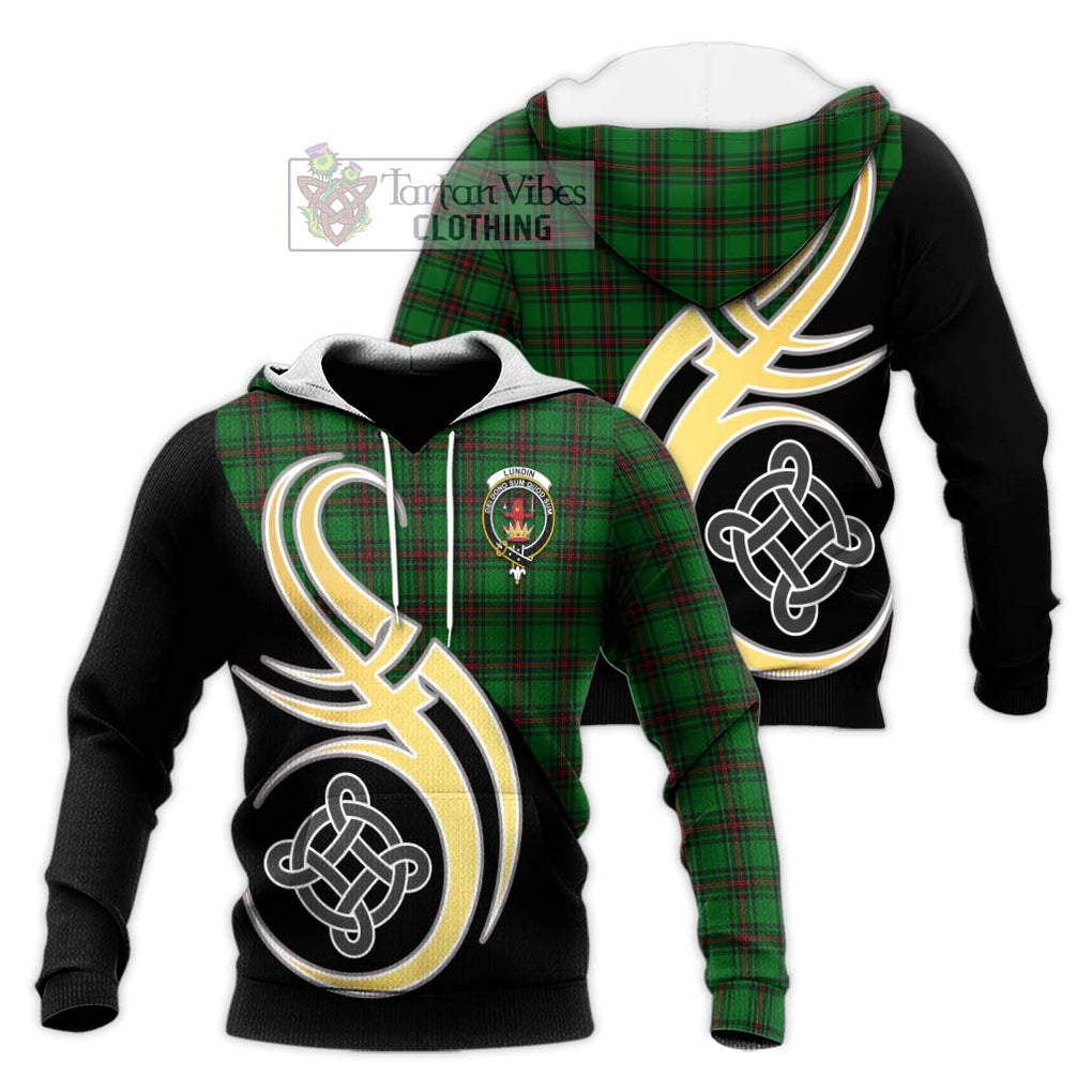 Lundin Tartan Knitted Hoodie with Family Crest and Celtic Symbol Style Unisex Knitted Pullover Hoodie - Tartan Vibes Clothing