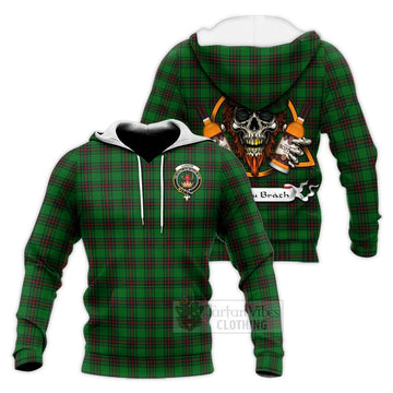 Lundin Tartan Knitted Hoodie with Family Crest and Bearded Skull Holding Bottles of Whiskey Unisex Knitted Pullover Hoodie - Tartan Vibes Clothing
